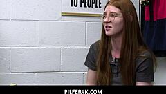 redhead shoplifter jane rogers fucks loss prevention jovan jordan to escape