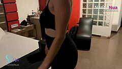 Motel fun macho fucks ass cum drips to pussy bareback cuck watches glass