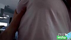 stepmom creeps close and starts sucking stepson's stiff cock