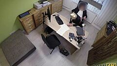 Cheeky blonde teen fucks couple for cash to buy new mercedes after interview