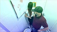 Stranger barebacks hot babe's ass in dirty bathroom fuck