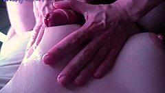 Oil-covered friend's wife tits bounce in slow motion sex, wanna see her moan?