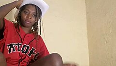 Skinny cutie shows shaved pink tight wet pussy closeup