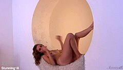 Luscious blonde 18+ model strips nude backstage! Poses her perfect teen body