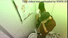 Stranger barebacks hot babe's ass in dirty bathroom fuck