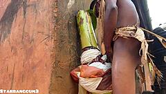 Chubby village slut rides huge toys on country ranch