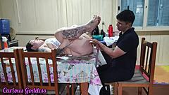 Curious Goddess Milf Housewife Devours Hairy Wet Pussy on Dining Table Hungrily