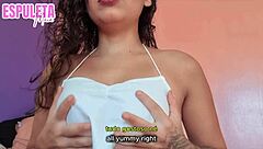 Petite latina girlfriend dirty talk guides handjob close up natural tits cum loads