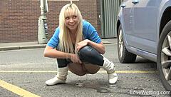 Naomi pisses publicly outdoors in solo softcore scene