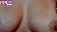 Petite latina girlfriend dirty talk guides handjob close up natural tits cum loads