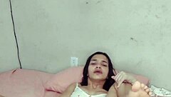 Huge Dildo Fills Brazilian Natural Tits Beauty in Lingerie Close-Up