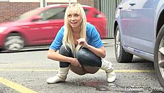 Naomi pisses publicly outdoors in solo softcore scene