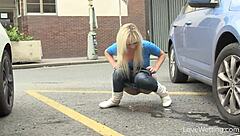 Naomi pisses publicly outdoors in solo softcore scene