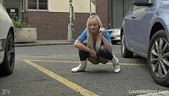 Naomi pisses publicly outdoors in solo softcore scene