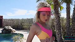 blonde teen model kylie belle poses her perfect round ass outdoors