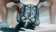 Amateur couple slips into beautiful lingerie and black stockings for anal play