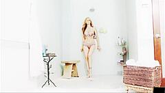 julia ann teases big tits pussy clit in shower lingerie wet solo