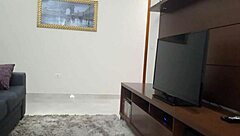 hot tanned housewife in tiny shorts flashes ass teasing tv technician wildly