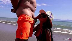 Real couple risks it! Mature latina milf chokes on cock at public mexico beach. Then rough doggystyle cumshot.