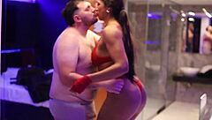 black fitness babe rides her white chocolate cock hard till cum blasts her face and tits 💦🍫