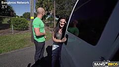 Shaved Brunette Pussy Blown on Vacation Wheels