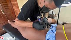 Tattooed Black Girl Pays with Pussy After Inking Session