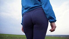 Milf shakes nice ass in tight pants from behind