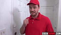 Cuckold Husband Watches Wife Ride Pizza Delivery Man's Cock Hard