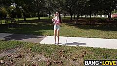 Sophie bounces petite frame on massive black cock for wild interracial ride