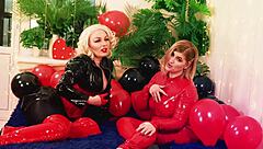 Horny milf dominates lesbian slut with rough pussy and throat pounding action