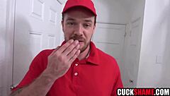 Cuckold Husband Watches Wife Ride Pizza Delivery Man's Cock Hard