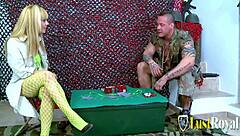 sexy skinny teen jakeline bends for soldier's hardcore pussy pounding