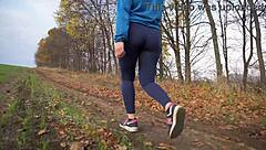 Milf shakes nice ass in tight pants from behind