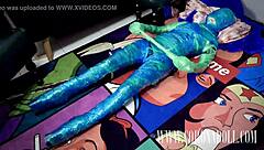 bound tight in three layers of tape over kigurumi catsuit