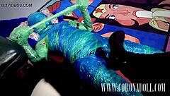 bound tight in three layers of tape over kigurumi catsuit