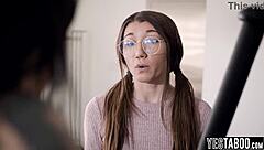 Nerdy teen lesbian seduces and pounds milf stepsis girlfriend