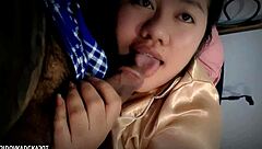 early morning chubby asian bbw squirts from machine fucking her fat wet pussy