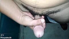 i love giving handjob to my hairy natural cock so much