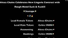 alexa chains gags on cock then rides rough in lingerie hotel sextape!