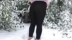 real couple bends over fucks big ass in snow leggings outdoor