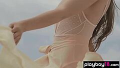 kate chromia confident ukrainian teen slowly strips naked on balcony