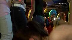 Bent over cuties compete suckin fuckin cum facials group party game!