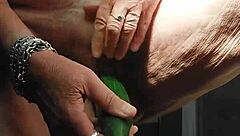 granny fucks her hairy pussy hard with fresh cucumber