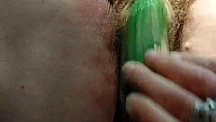 granny fucks her hairy pussy hard with fresh cucumber