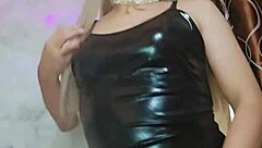 latin transexual in latex crossdresses for steamy lesbian playtime