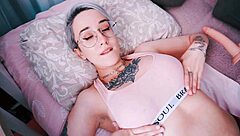 damn this fuckmachine tittyfucks her tattooed teen tits so good