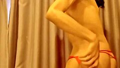 Skinny Thai Ladyboy Model Aum Begs for Bent-Over Doggystyle Double Penetration and Cumshot