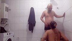 our bathroom quickie got so wet with doggy and blowjob action