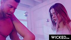 Blonde and brunette alternate riding cocks in hot reality threesome with deepthroat licks