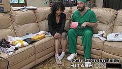 Petite Latina Nicole Luva masturbates hairy pussy with vibrator closeup moaning orgasm